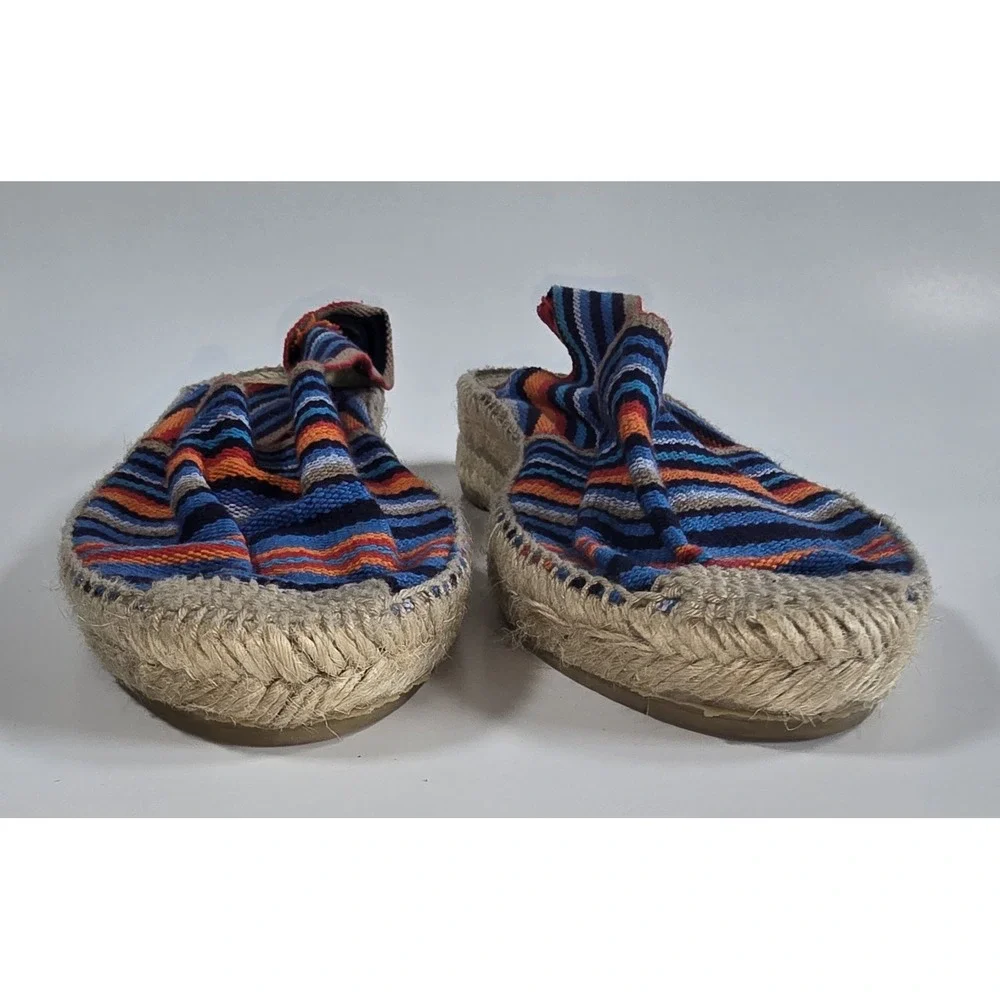 Artesania Spain Woven Espadrille Sandals Blue Orange Striped Slingback Size 36